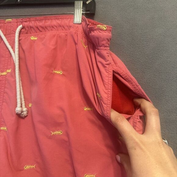 J. McLaughlin Swim Trunks Lined Mens XL Pink Fish Embroidered Summer Preppy - Picture 5 of 14